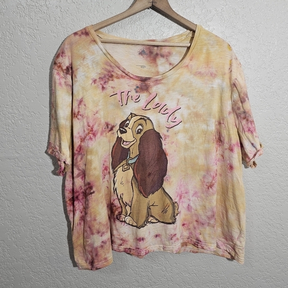 Custom Upcycled Ice Tie Dyed Disney Lady and the Tramp Tee - Picture 1 of 3